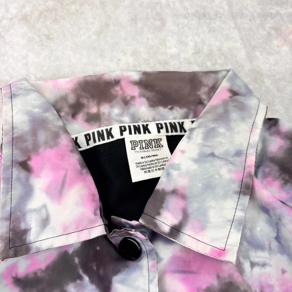 Victoria's Secret PINK Tie Dye Coach Jacket Women's M Snap Front Windbreaker
